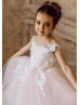 Ivory Floral Lace Blush Pink Tulle Flower Girl Dress